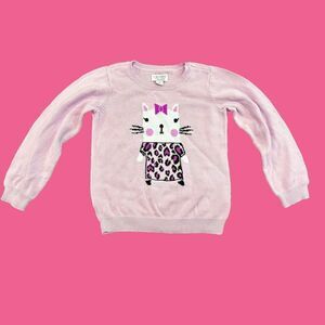 Children’s Place Pink White Leopard Dress Kitty Cat Sweater Bow Size 4T Whiskers